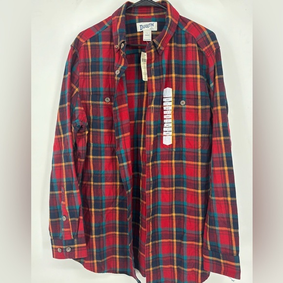 NWT Duluth Trading Flannel Plaid Slim Fit Button Down Shirt Red Blue Large - Picture 1 of 3